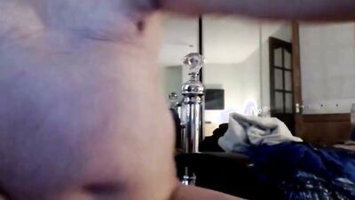 Horny fat man pulls out his dick and masturbates on webcam
