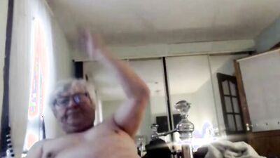 Horny fat man pulls out his dick and masturbates on webcam