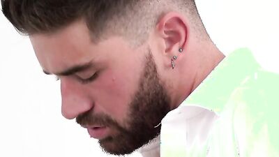 Inked stud is roughly penetrating his twink stepson in the bedroom