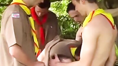 Gay dudes are being filmed while having outdoors anal orgy
