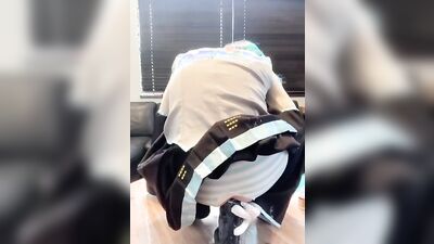 Horny dude in anime costume and mask is gaping ass with a dildo