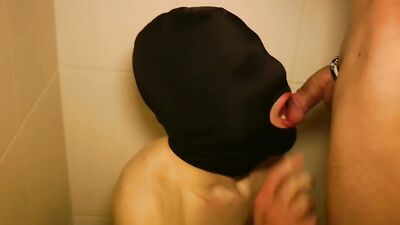 Naughty masked bloke's mouth gets filled with his lover's pecker