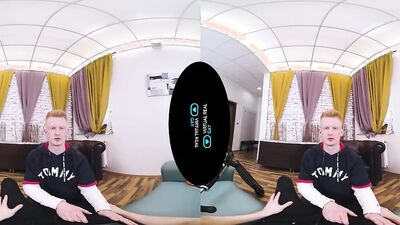 Vr video of a skinny twink jumping on his boyfriend's phallus