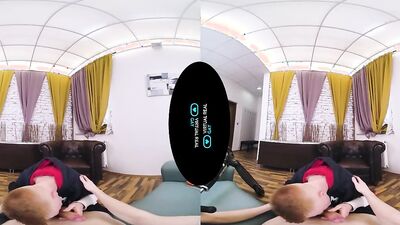 Vr video of a skinny twink jumping on his boyfriend's phallus