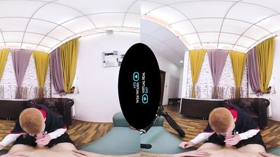 Vr video of a skinny twink jumping on his boyfriend's phallus