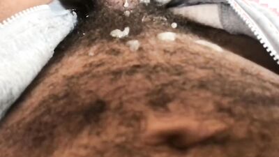 Hung and hairy guy films himself jerking off and cumming