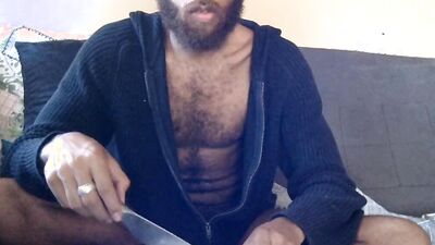 Hairy guy eats a watermelon wearing nothing but sexy robes