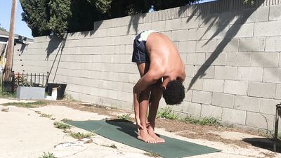 Shirtless Doing Yoga Outside in Public
