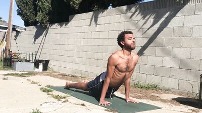 Shirtless Doing Yoga Outside in Public