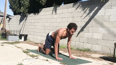 Shirtless Doing Yoga Outside in Public