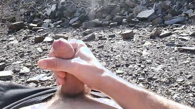 A Good Cumshot in Public on the Mount of Big Fat Dick, The Guy Wants to Suck It!