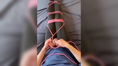 Kinky guy ties up himself and plays with his hard cock