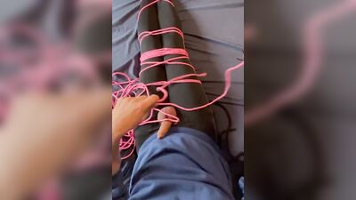 Kinky guy ties up himself and plays with his hard cock