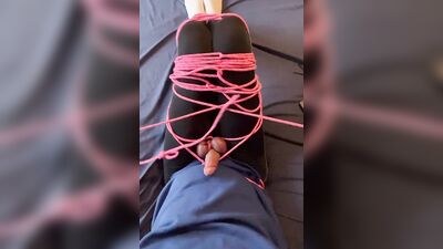 Kinky guy ties up himself and plays with his hard cock