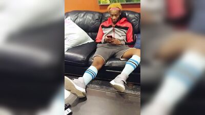 Horny black lad jerks off and white guy jizzes on his face