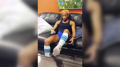 Horny black lad jerks off and white guy jizzes on his face