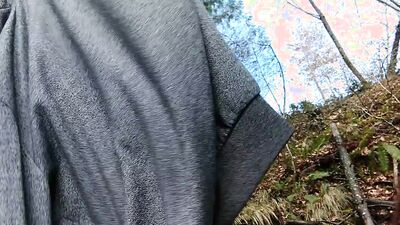 Kinky lad takes his cock out in the woods and jerks off