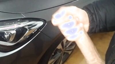 Horny Guy Fucks the Door of a Mercedes Benz and the Cum Slowly Slides down the Big Fat Cock