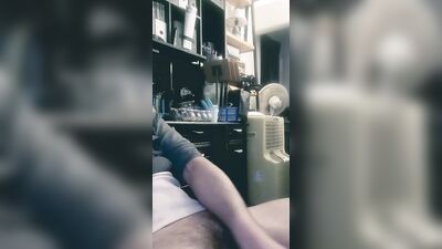 Horny lad films himself with a cellphone while jerking off