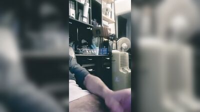 Horny lad films himself with a cellphone while jerking off