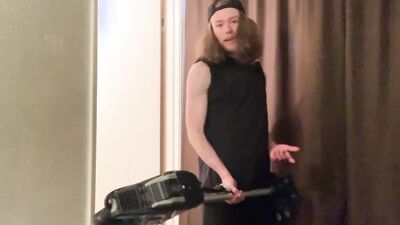 Long-haired guy dances naked on webcam and plays with himself