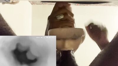 Hairy guy is pushing his hard dick in a special sex toy