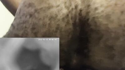 Hairy guy is pushing his hard dick in a special sex toy