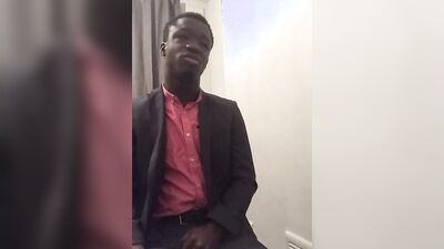 Black lad gets horny and grabs his hard pecker to jerk off