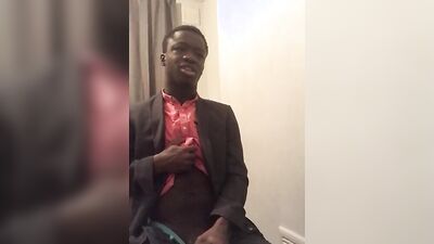 Black lad gets horny and grabs his hard pecker to jerk off