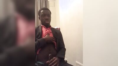 Black lad gets horny and grabs his hard pecker to jerk off
