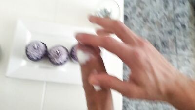 Guy gets horny in the bathroom and jerks off above that sink