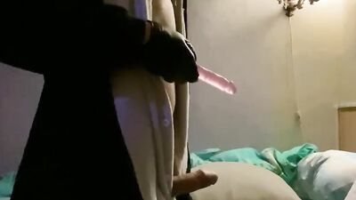 Masked guy shows his bubble butt and pushes sex toy in there