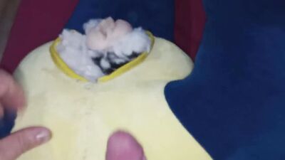 Perverted guy gets excited while rubbing cock against that stuffed doll