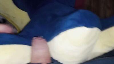 Perverted guy gets excited while rubbing cock against that stuffed doll