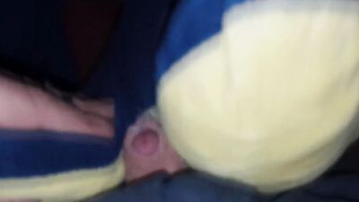 Perverted guy gets excited while rubbing cock against that stuffed doll
