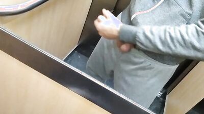 I Jerk off this Huge Cock in the Neighborhood Elevator and the Cumshot falls on the Floor