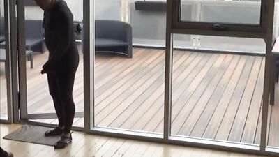 wetsuited silicone masked guy cums on his dummy at patio windows