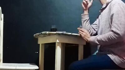 Guy gets horny in the coffee shop and plays with his dick