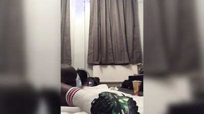 Black soccer player goes home after a game to jerk off