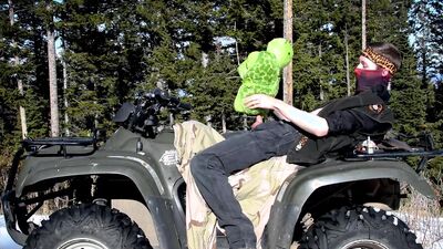 Horny man is fucking a stuffed doll in the open air