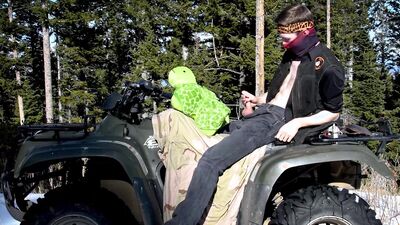 Horny man is fucking a stuffed doll in the open air