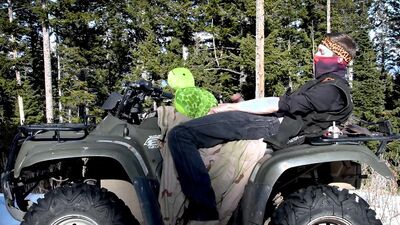 Horny man is fucking a stuffed doll in the open air