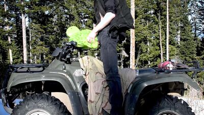 Horny man is fucking a stuffed doll in the open air
