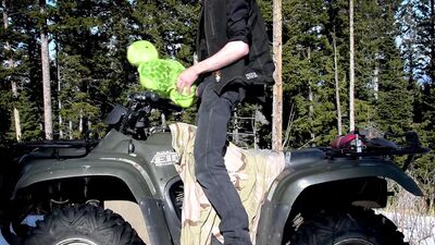 Horny man is fucking a stuffed doll in the open air
