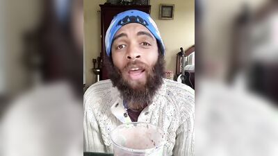 Cute bearded guy has fun doing a food bowl review