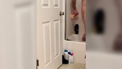 Straight male takes dildo in the ass and eats cum