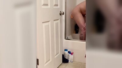 Straight male takes dildo in the ass and eats cum