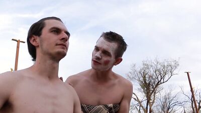 Two naught gay dudes are spanking and fucking in the open air