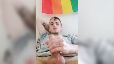 Eiden J grabs his hard cock and strokes it in front of the camera