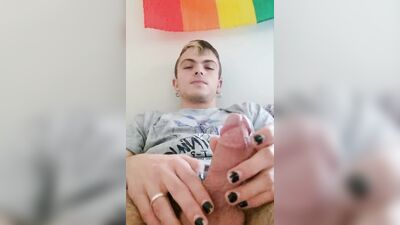 Eiden J grabs his hard cock and strokes it in front of the camera